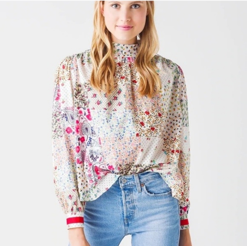 PRISTINE Hunter Bell Siena Top Blouse Size XS Cotton Mult-Patchwork Floral Print
